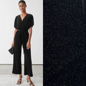 & Other Stories Velvet Sparkle Wrap Jumpsuit Black Silver Belted Party Small